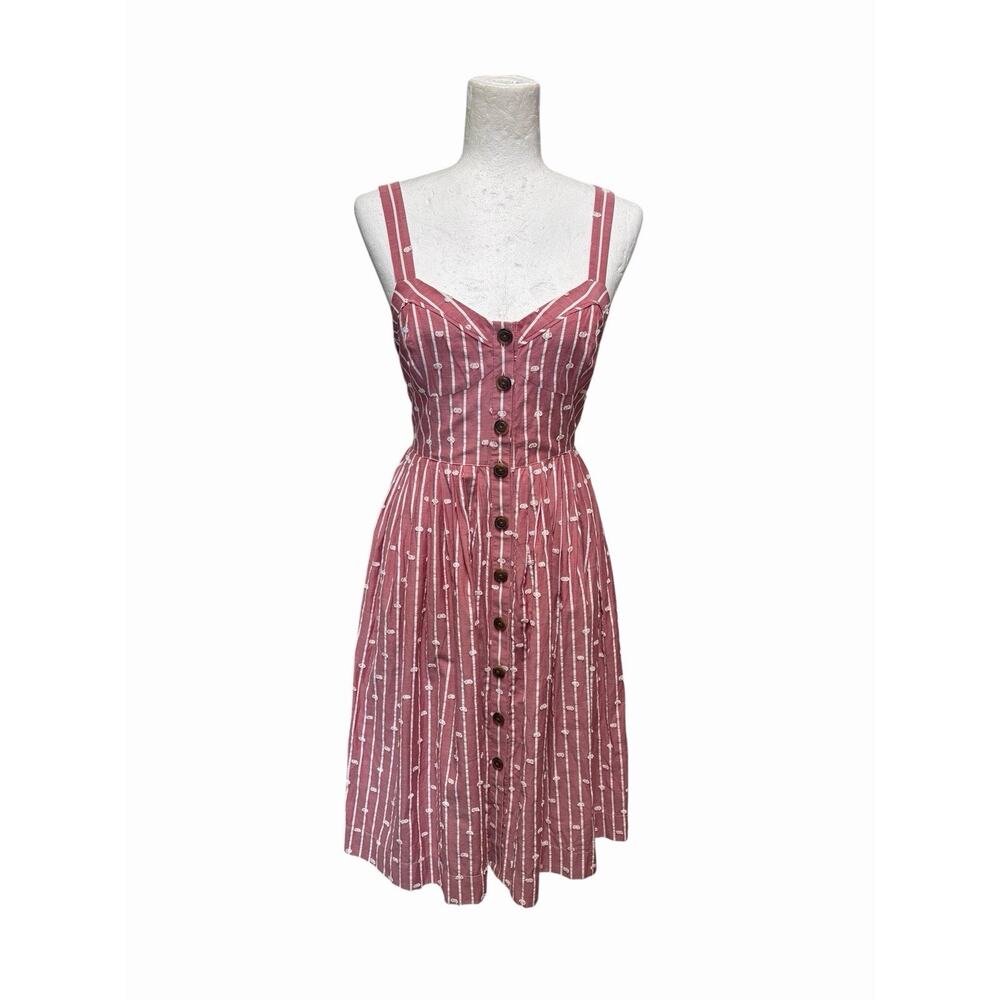 Maeve Anthropologie Hudson Dress Red White Striped Clip Dot Midi Size 6 - Picture 3 of 7